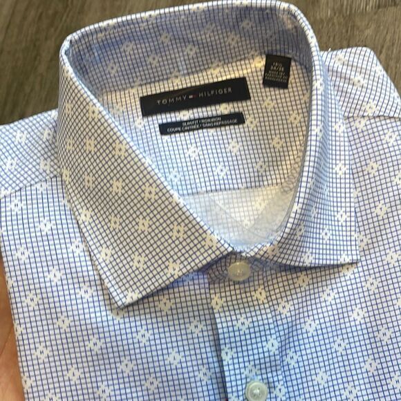 Tommy Hilfiger Printed Cotton-Blend Slim Dress Shirt-BLUE-15.5-34/35 - Picture 4 of 4